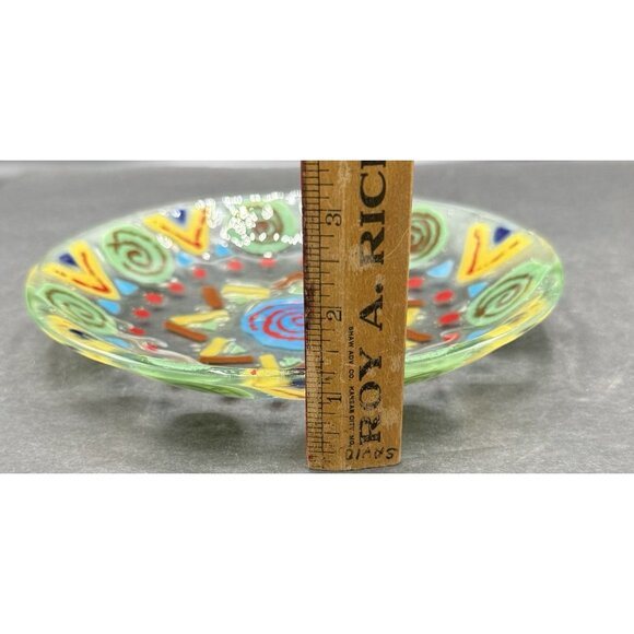 Fused Art Glass Abstract Vibrant  Design Plate Round 7.5" Diameter - Picture 4 of 4